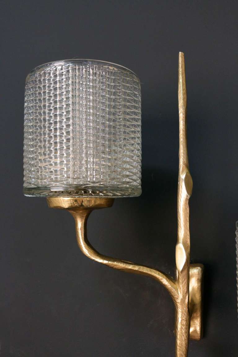 Bronze Pair of 1950's Asymmetrical Naturalist Sconces by Felix Agostini