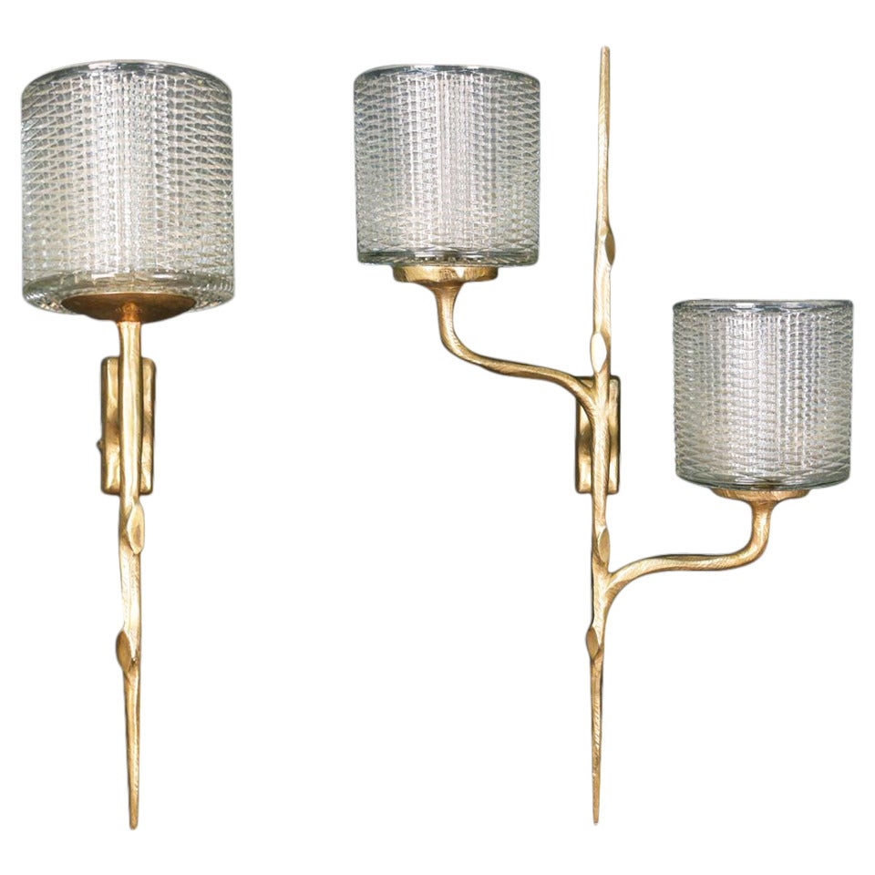 Pair of 1950's Asymmetrical Naturalist Sconces by Felix Agostini