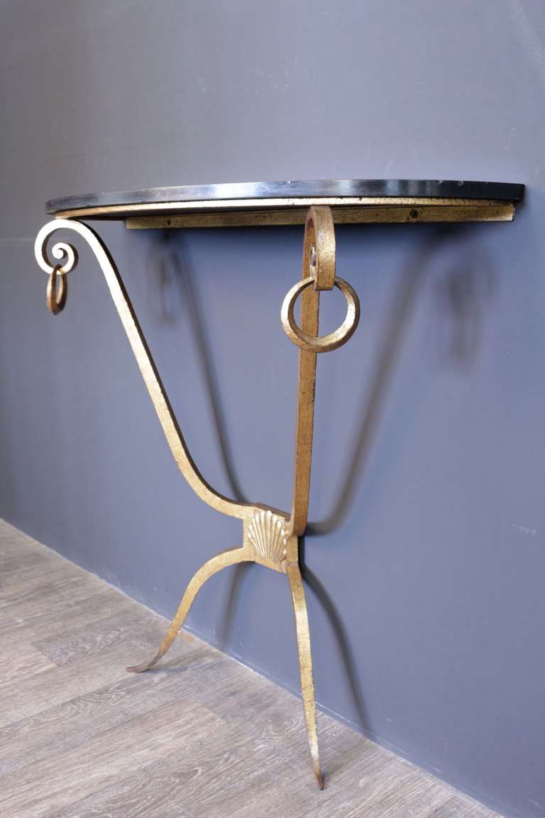1940's Gilded Wrought Iron Console with a Marble Leaf Top 1