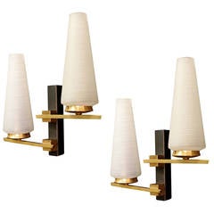 Pair of 1950s Asymmetrical Sconces by Maison Arlus