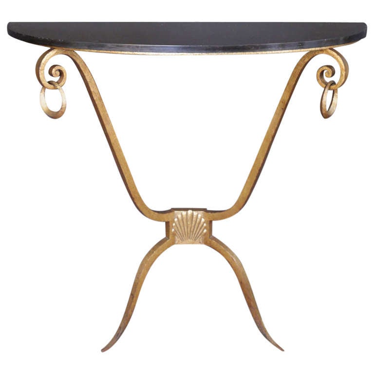 1940's Gilded Wrought Iron Console with a Marble Leaf Top