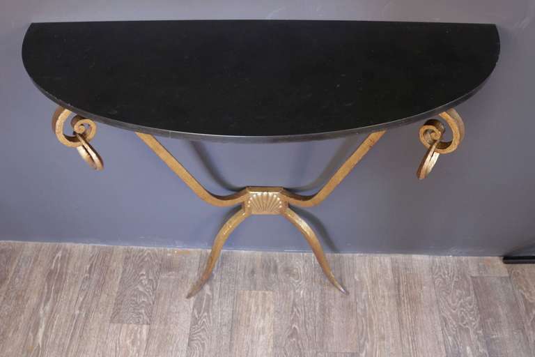 1940's Gilded Wrought Iron Console with a Marble Leaf Top 2