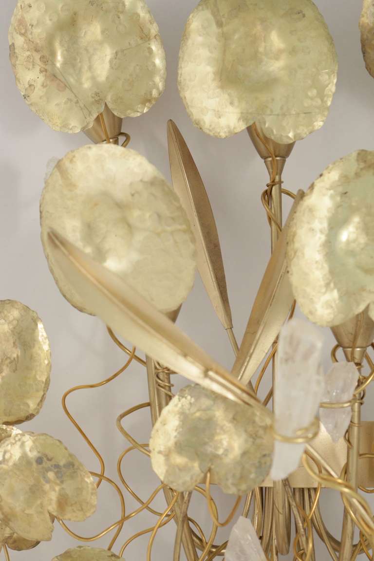Brass Large Pair of Rock-Crystal Sconces by Robert Goossens