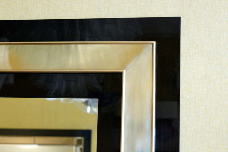 French 1970s Plexiglass Mirror Outlined with Brass