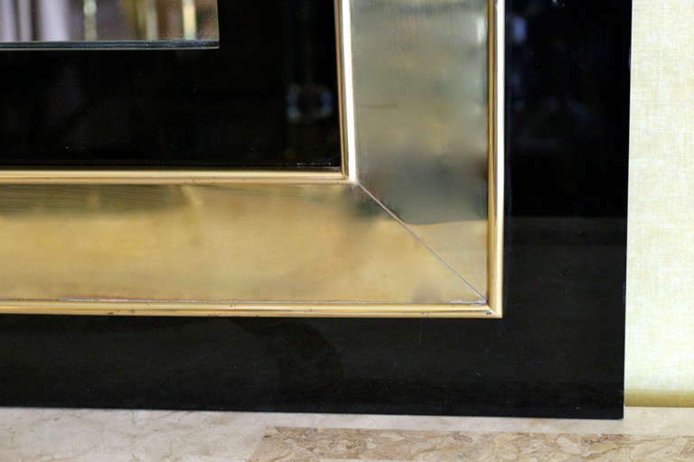 Late 20th Century 1970s Plexiglass Mirror Outlined with Brass