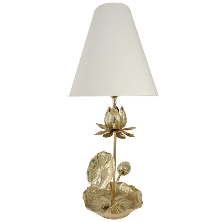 1960s Lily Pad and Snail Brass Table Lamp