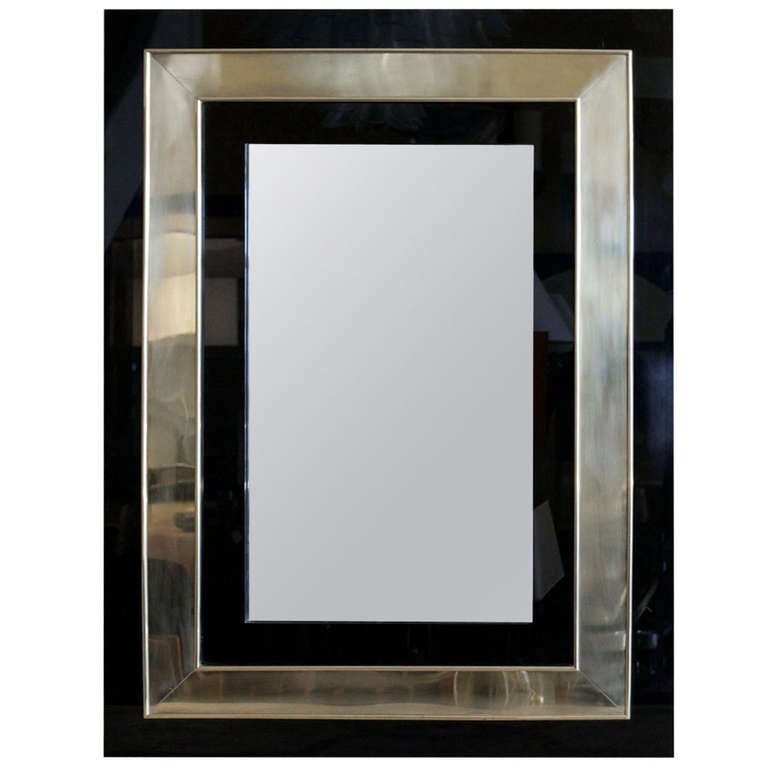 1970s Plexiglass Mirror Outlined with Brass