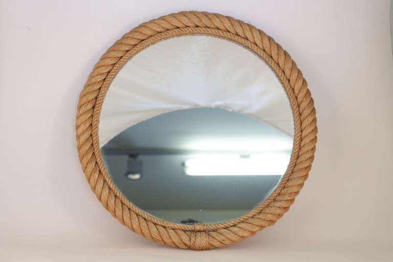 1950's circular Audoux-Minet rope mirror. Original mirror.