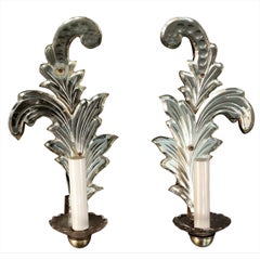 Pair of 1950s 'Acanthus Leaf' Sconces in Murano Églomisé Glass