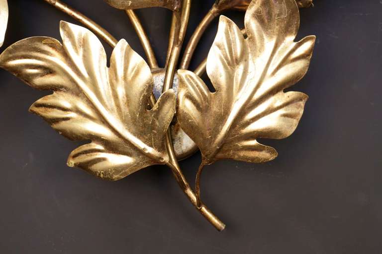 Mid-20th Century Pair of Large 1960s Flower Brass Sconces