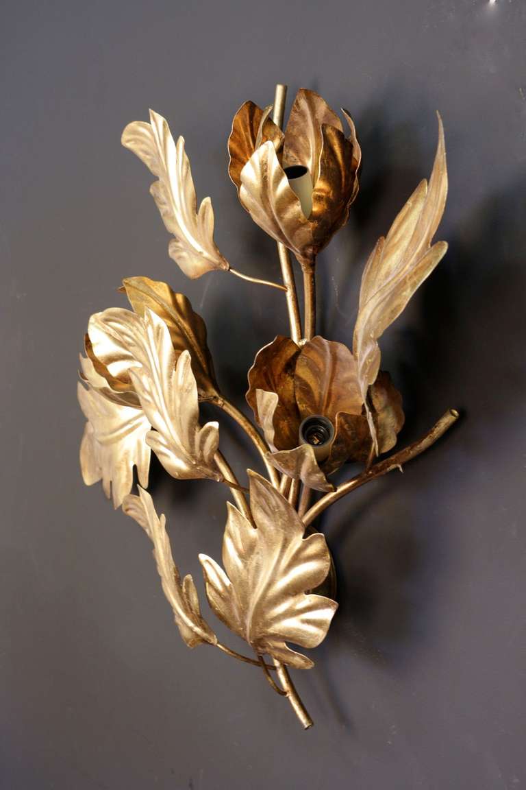 Pair of Large 1960s Flower Brass Sconces 2