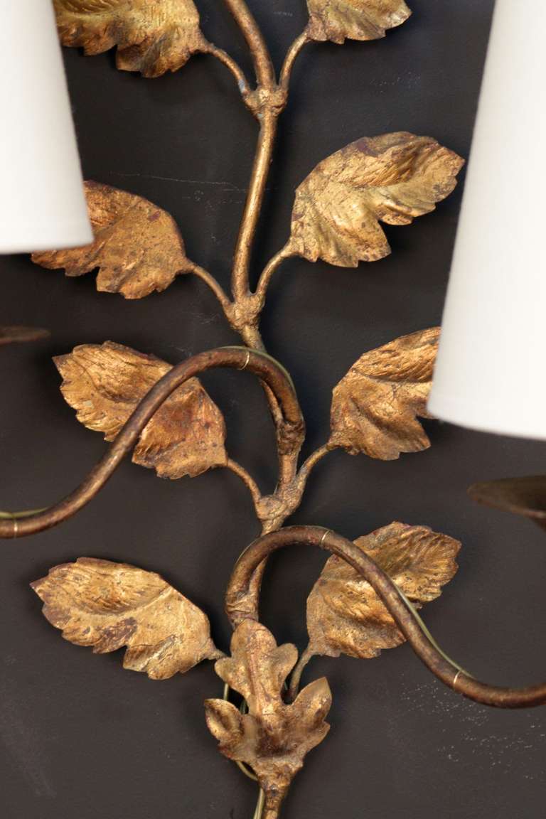 French Pair of 1960's Leaves Sconces Attributed to Maison Bagues