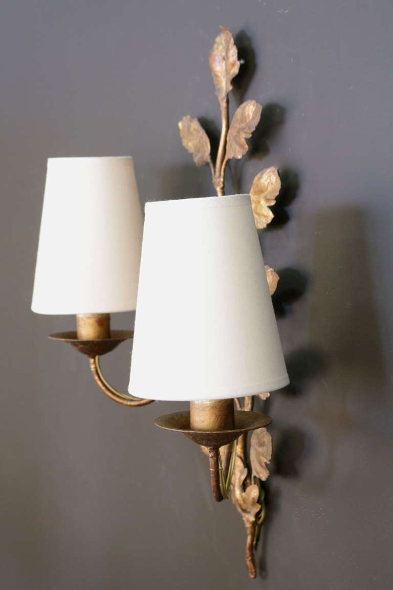 Iron Pair of 1960's Leaves Sconces Attributed to Maison Bagues