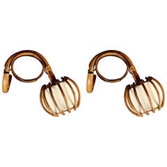 Pair of 1950s Rattan Sconces Attributed to Louis Sognot