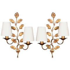 Pair of 1960's Leaves Sconces Attributed to Maison Bagues