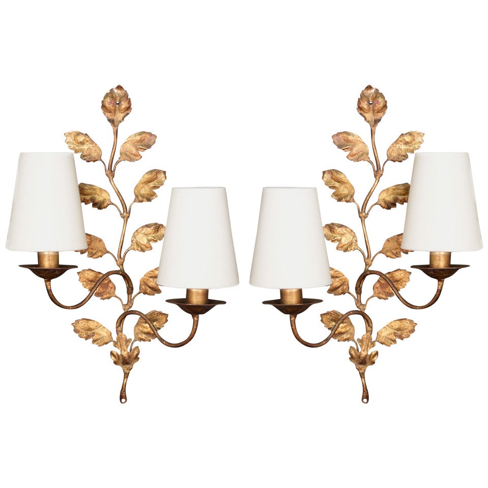 Pair of 1960's Leaves Sconces Attributed to Maison Bagues