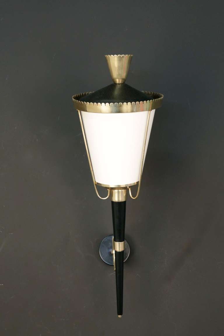 Set of Four 1960's Large Lantern Sconces by Maison Arlus In Good Condition In Saint-Ouen, FR