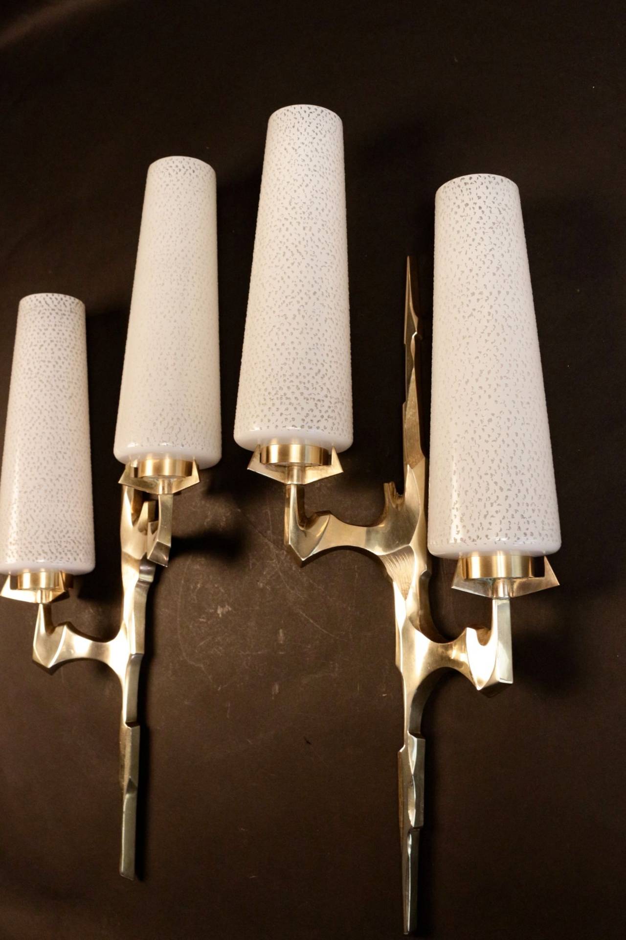 Large 1950s Pair of Bronze Sconces by Maison Arlus 1