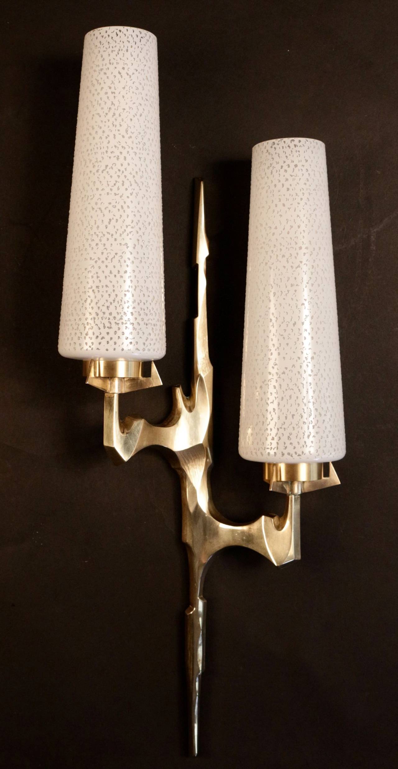 Mid-20th Century Large 1950s Pair of Bronze Sconces by Maison Arlus