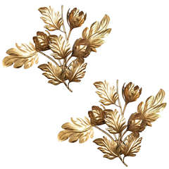 Pair of Large 1960s Flower Brass Sconces