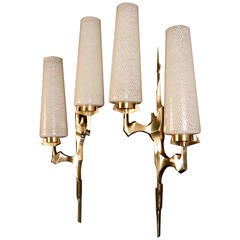 Large 1950s Pair of Bronze Sconces by Maison Arlus