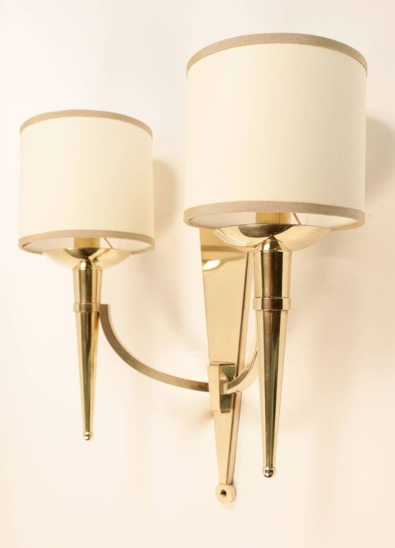 Gilt Pair of 1940s Bronze Flare Sconces Attributed to Maxime Old