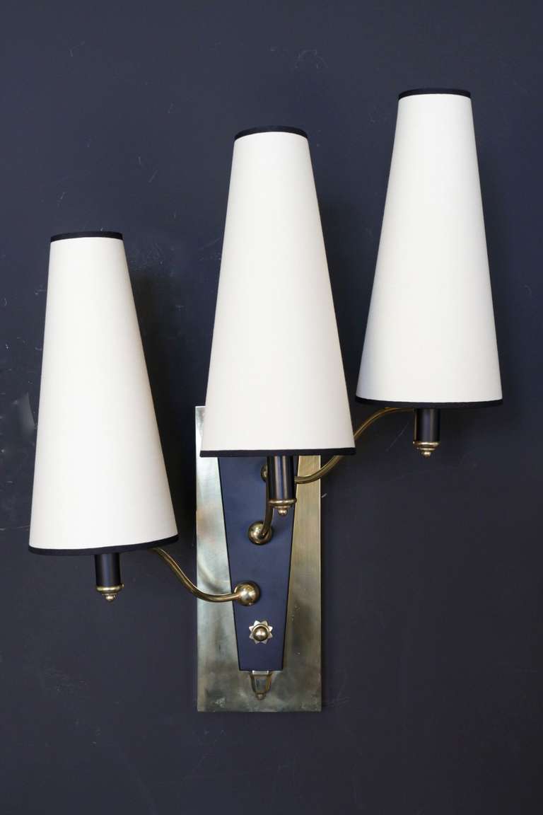 Set of Three 1950s Sitting Room Sconces from the Lutetia Hotel Paris In Good Condition In Saint-Ouen, FR