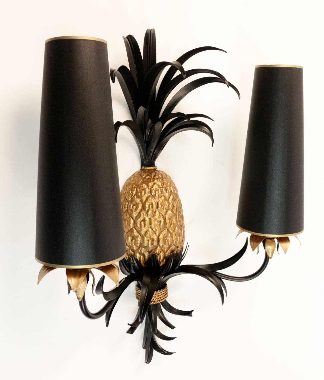 Metal Pair of Large 1970s Sconces 'The Pineapples' by Maison FlorArt
