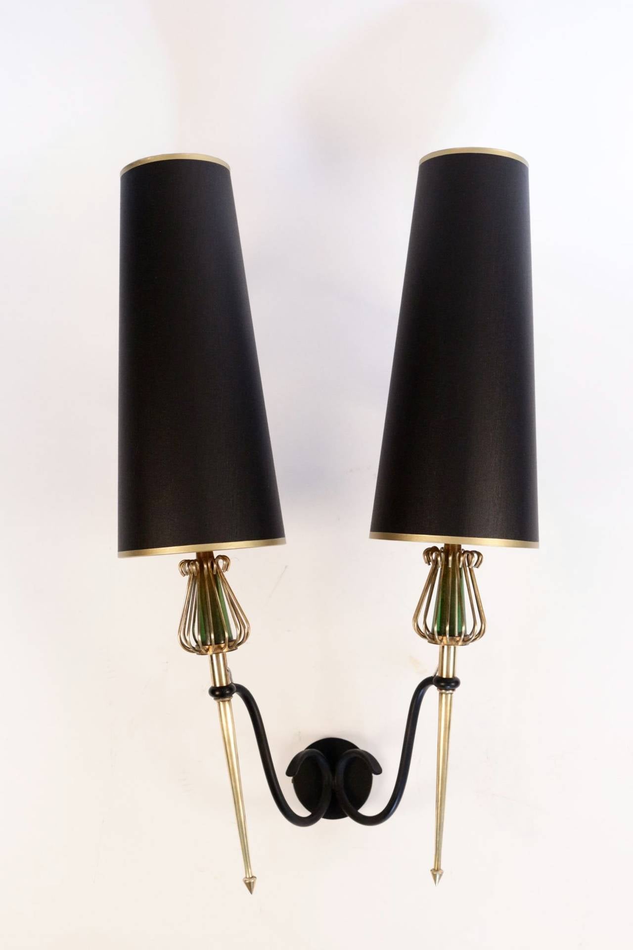Mid-20th Century Large Pair of 1950s Sconces by Maison Lunel
