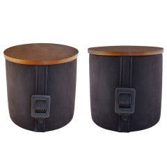 Retro Pair of Poufs "Buckle Belt" by Hermès House