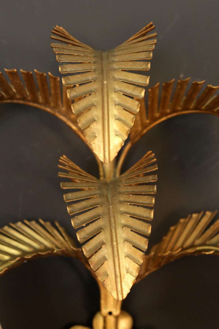 Pair of 1960s Palmtree Sconces from Hotel Lutetia Paris In Good Condition In Saint-Ouen, FR