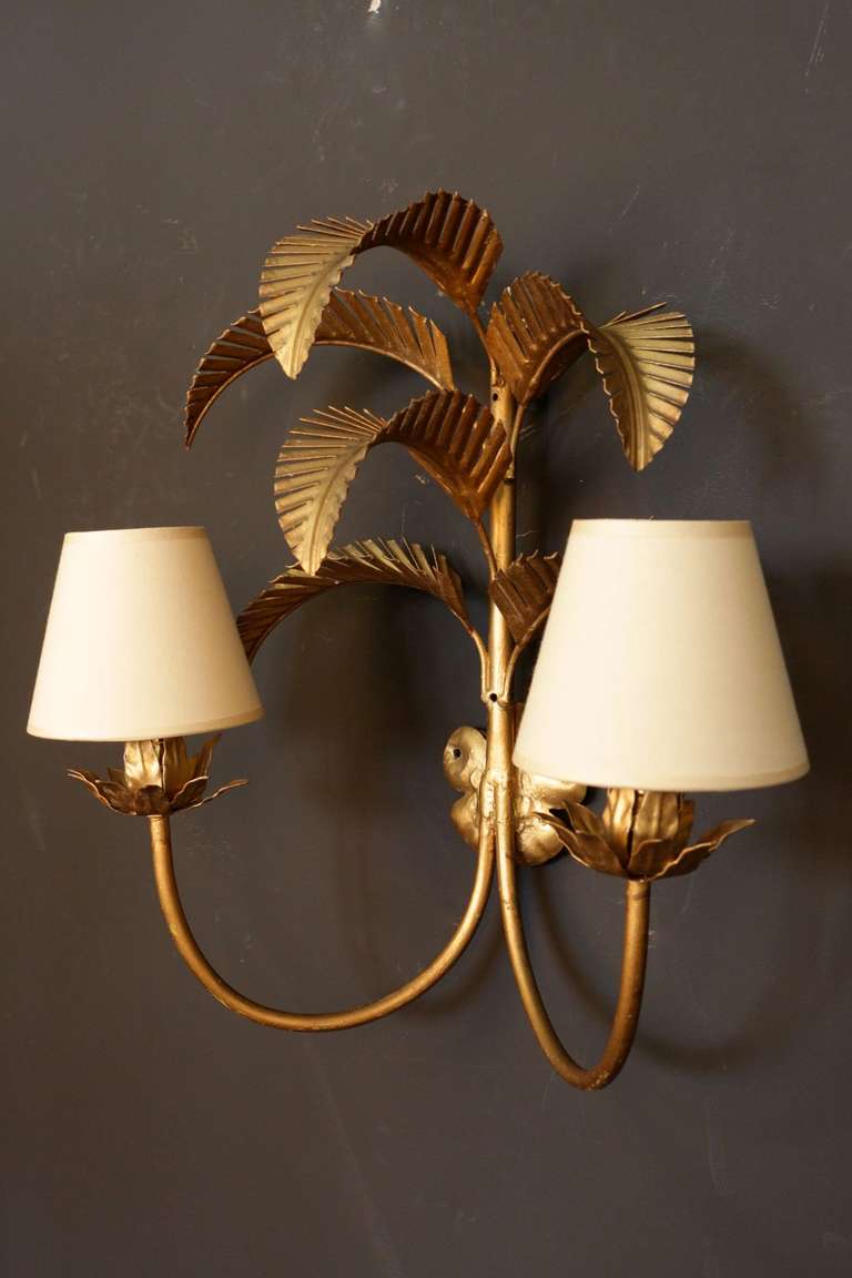 French Pair of 1960s Palmtree Sconces from Hotel Lutetia Paris
