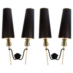 Large Pair of 1950s Sconces by Maison Lunel