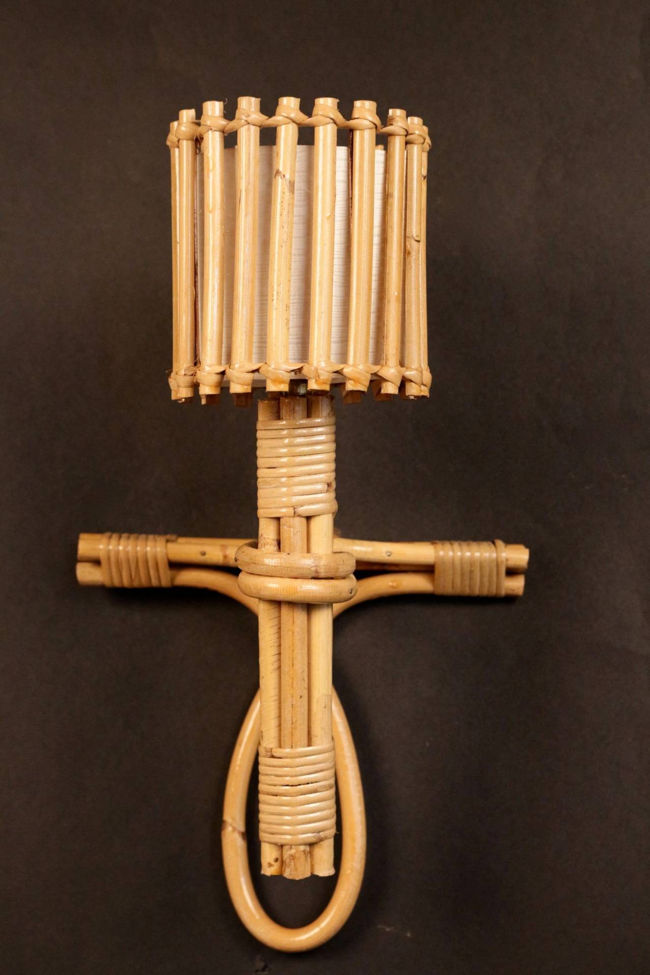 Pair of 1950s Rattan Sconces Attributed to Louis Sognot In Good Condition In Saint-Ouen, FR