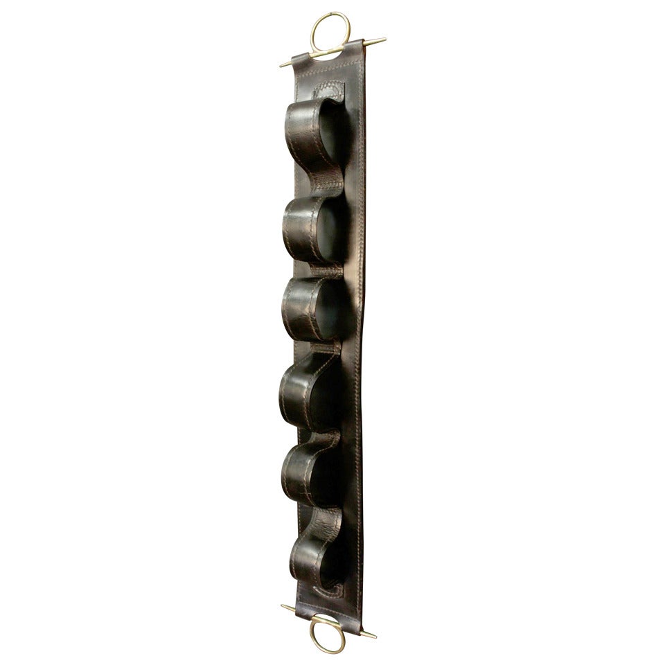 1968 Leather Bottle Holder by Jacques Adnet