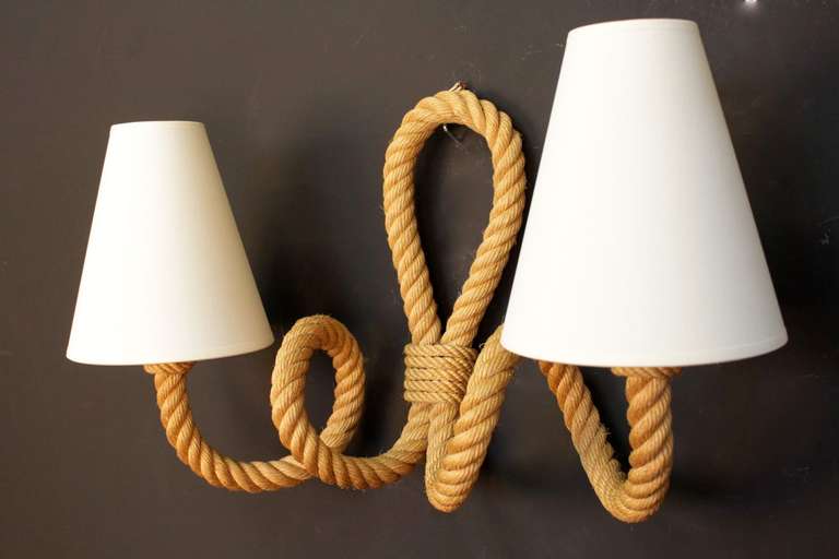 French Pair of 1950's Rope Sconces by Adrien Audoux and Frida Minet