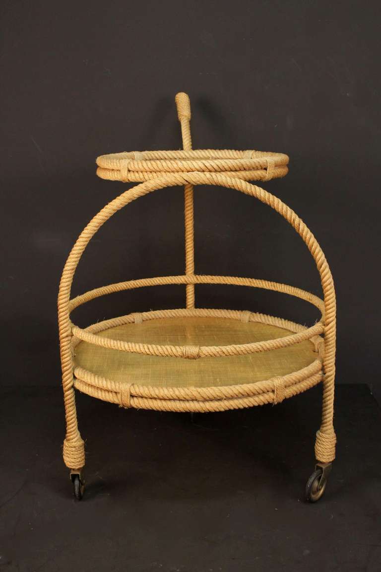 Rope 1950s Table with Wheels by Adrien Audoux and Frida Minet