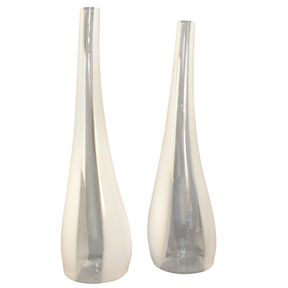 Large Pair of 1970s Murano Stem Vases