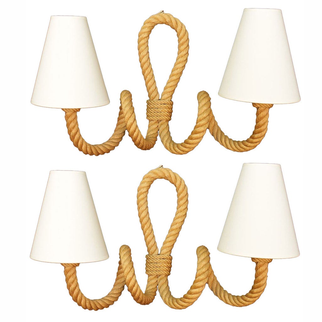 Pair of 1950's Rope Sconces by Adrien Audoux and Frida Minet