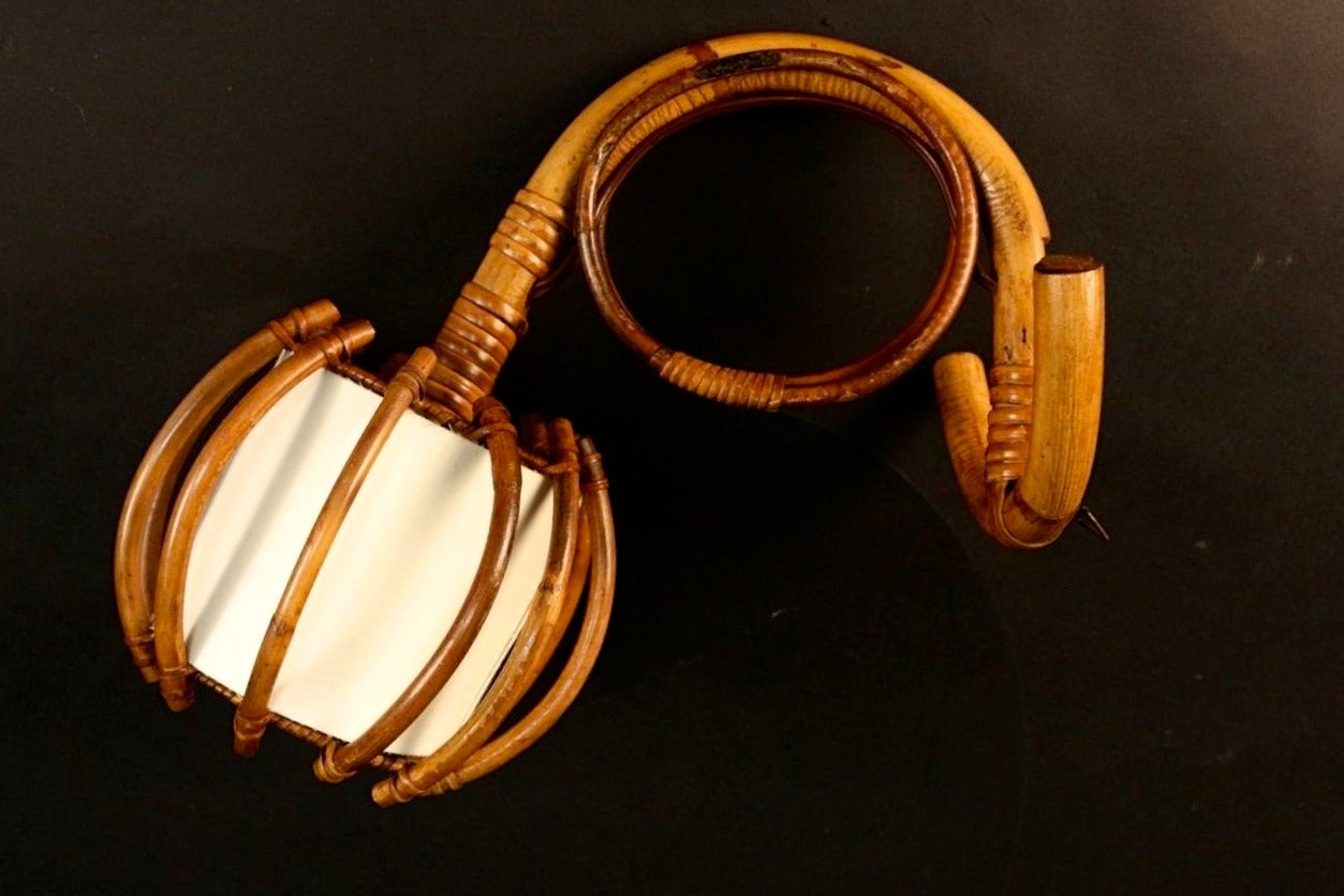 Pair of 1950s Rattan Sconces Attributed to Louis Sognot 1