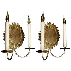 Pair of 1970s 'Sunflowers' Sconces Signed Maison Charles