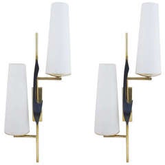 Large Pair of Asymmetrical Sconces by Maison Arlus, 1950