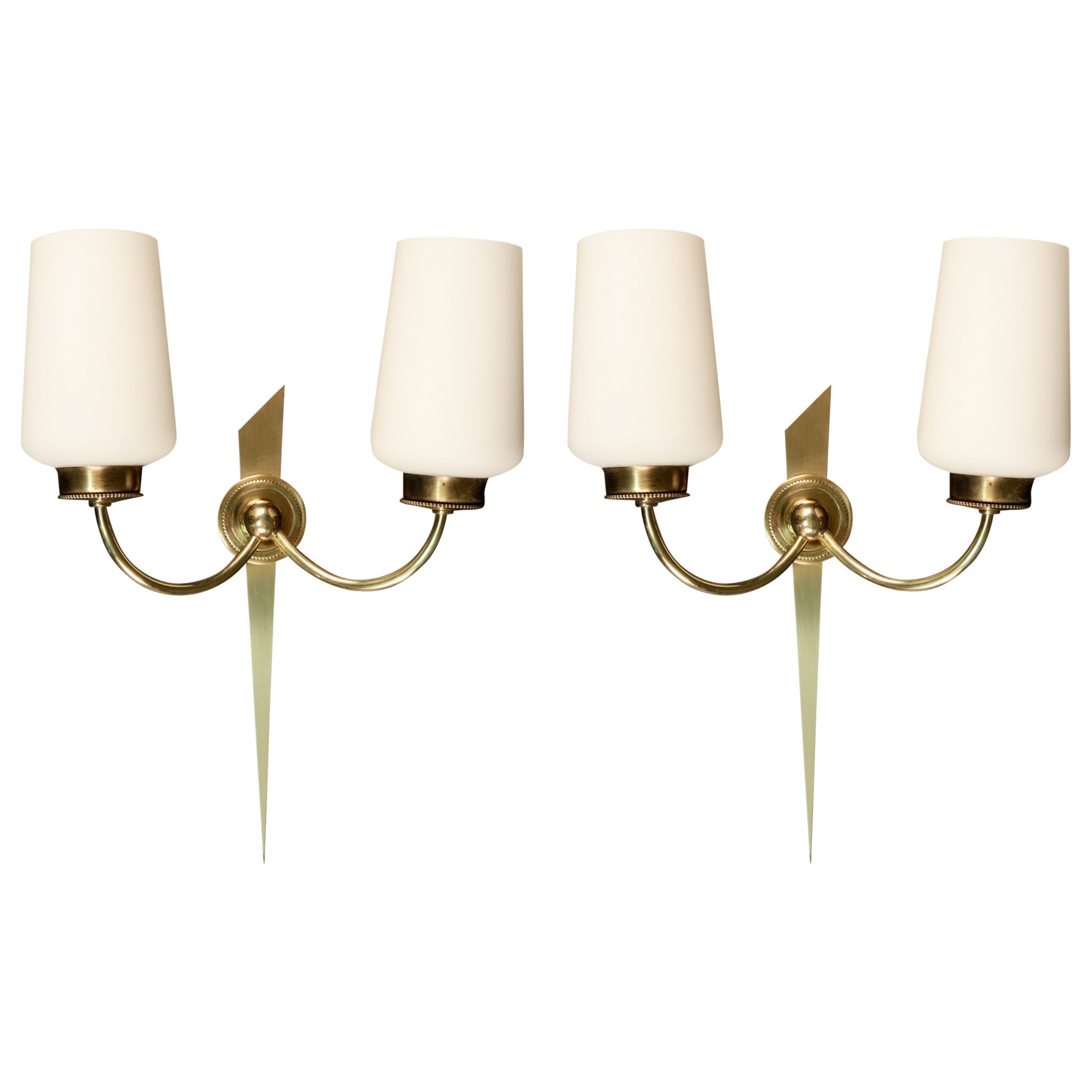 Pair of 1950s Bronze Sconces by Maison Arlus