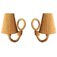 Pair of 1950s Rope Sconces by Adrien Audoux and Frida Minet