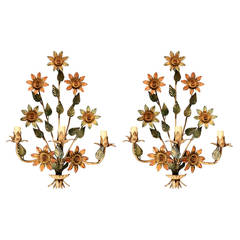 Large 1970s Pair of 'Sunflower Bouquet' Sconces by Maison Roche 11