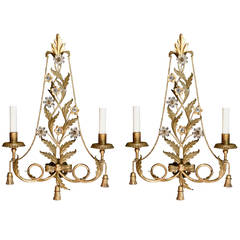 Large Pair of 1970s Sconces by Maison Roche in the Style of Maison Bagues