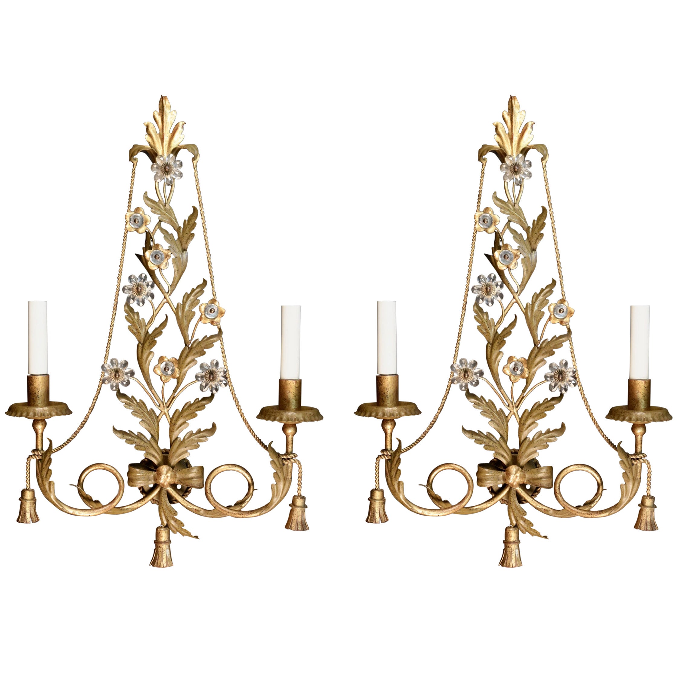 Large Pair of 1970s Sconces by Maison Roche in the Style of Maison Bagues