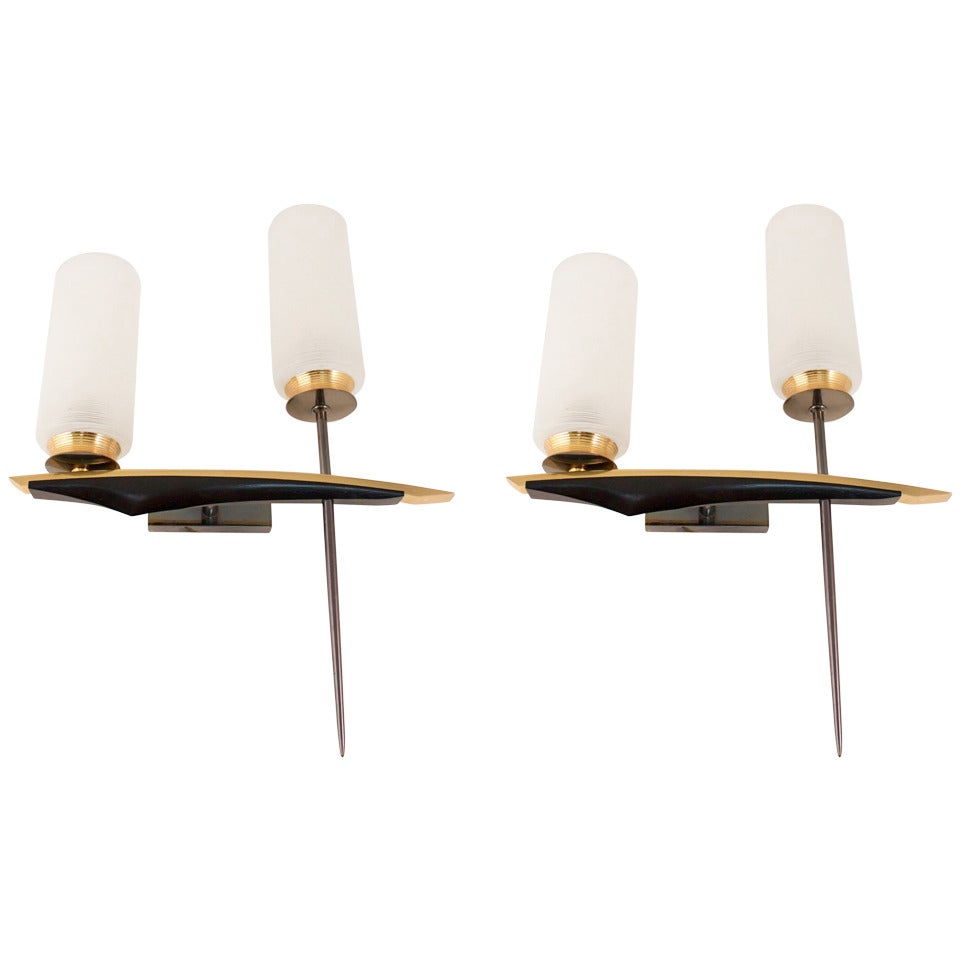 Pair of 1950s Asymmetric Sconces by Maison Arlus