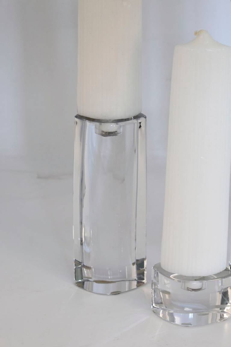 Crystal Set of Three 1970s Cristal Candleholders, Signed by Daum For Sale