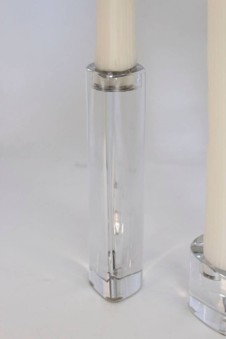 Late 20th Century Set of Three 1970s Cristal Candleholders, Signed by Daum For Sale